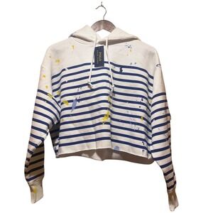 NWT POLO RALPH LAUREN Pony Cropped Striped Fleece Splatter Paint Set Ladies Sm